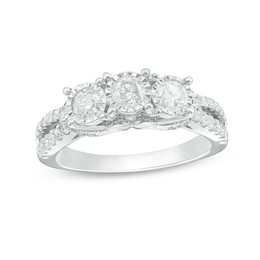 Previously Owned - 1 CT. T.W. Diamond Past Present Future® Split Shank Engagement Ring in 10K White Gold