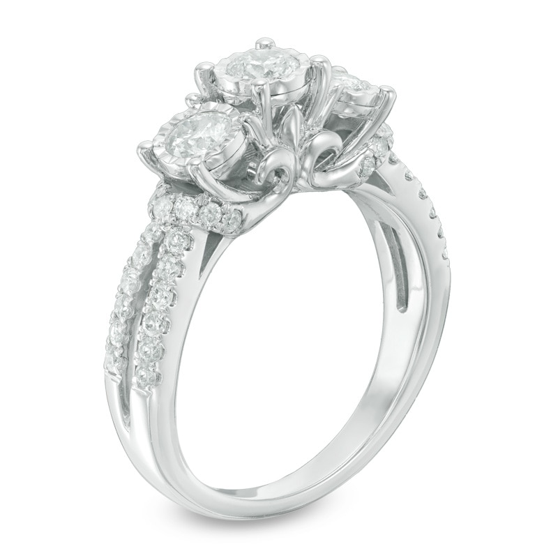Main Image 2 of Previously Owned - 1 CT. T.W. Diamond Past Present Future® Split Shank Engagement Ring in 10K White Gold