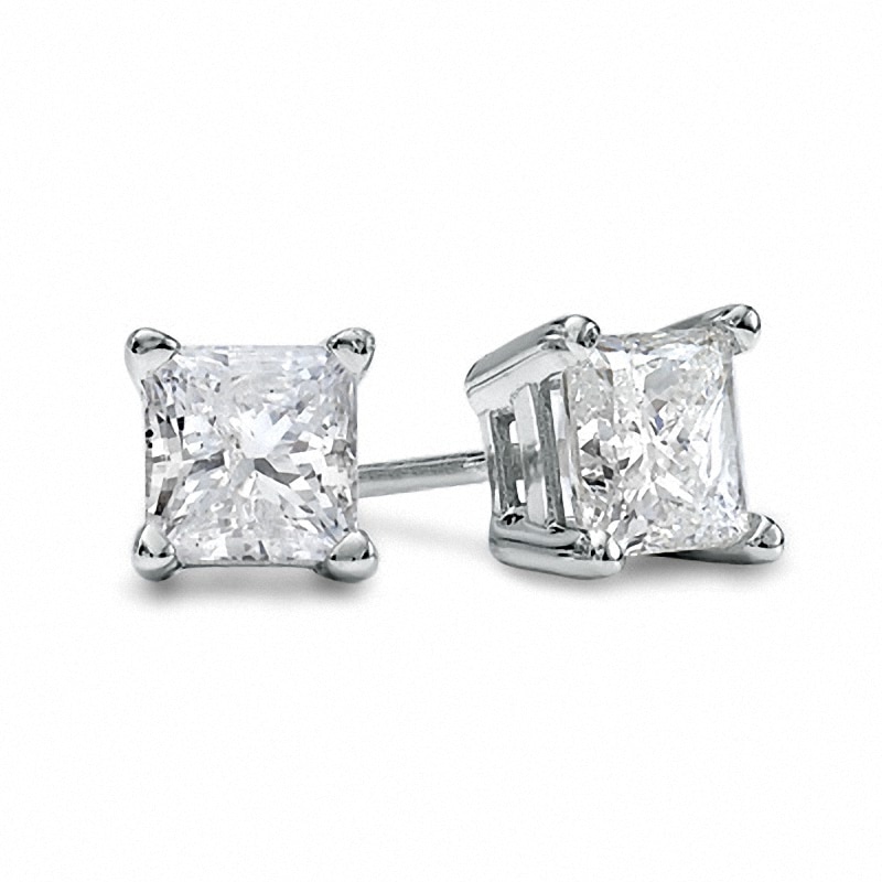 Previously Owned - 1 CT. T.W. Princess-Cut Diamond Solitaire Stud Earrings in 14K White Gold
