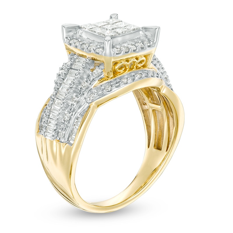 Main Image 2 of Previously Owned - 1 CT. T.W. Composite Princess-Cut Diamond Frame Multi-Row Engagement Ring in 10K Gold