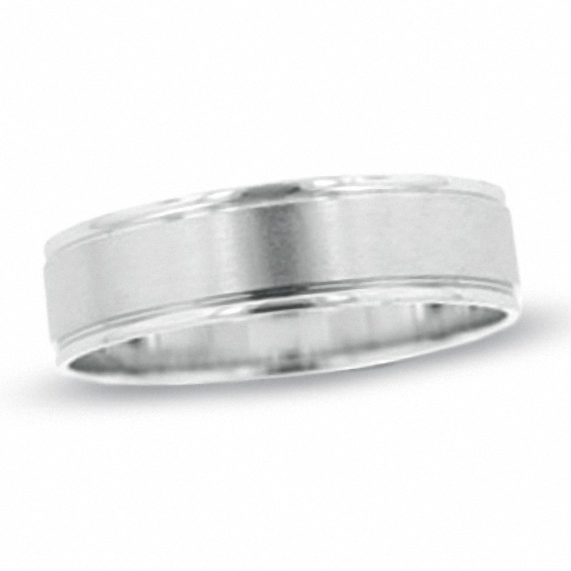 Main Image 1 of Previously Owned - Men's 6.0mm Bevelled Edge Wedding Band in 10K White Gold