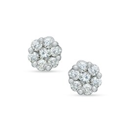 Previously Owned - 1 CT. T.W. Diamond Flower Earrings in 14K White Gold