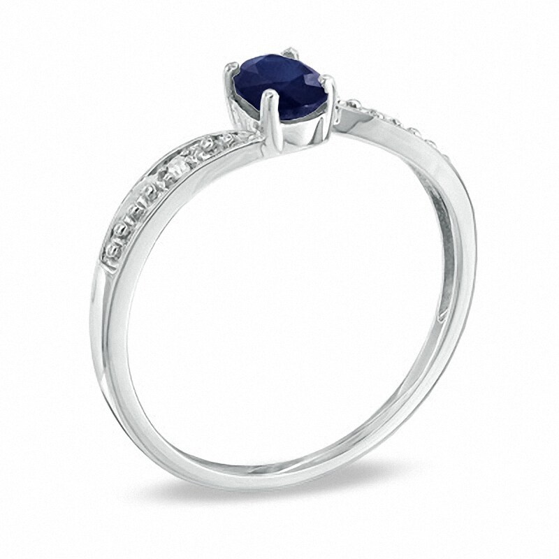 Main Image 2 of Previously Owned - Oval Blue Sapphire and Diamond Accent Engagement Ring in 10K White Gold