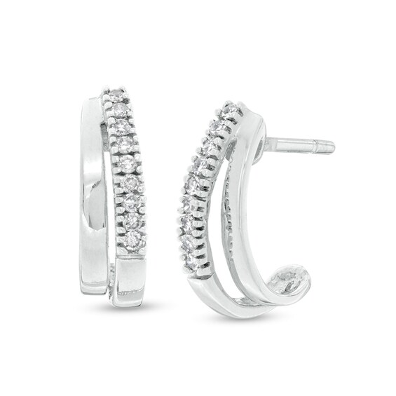 Previously Owned - 1/10 CT. T.W. Diamond Double J-Hoop Earrings in 10K White Gold Previously Owned - 1/10 CT. T.W. Diamond Double J-Hoop Earrings in 10K White Gold