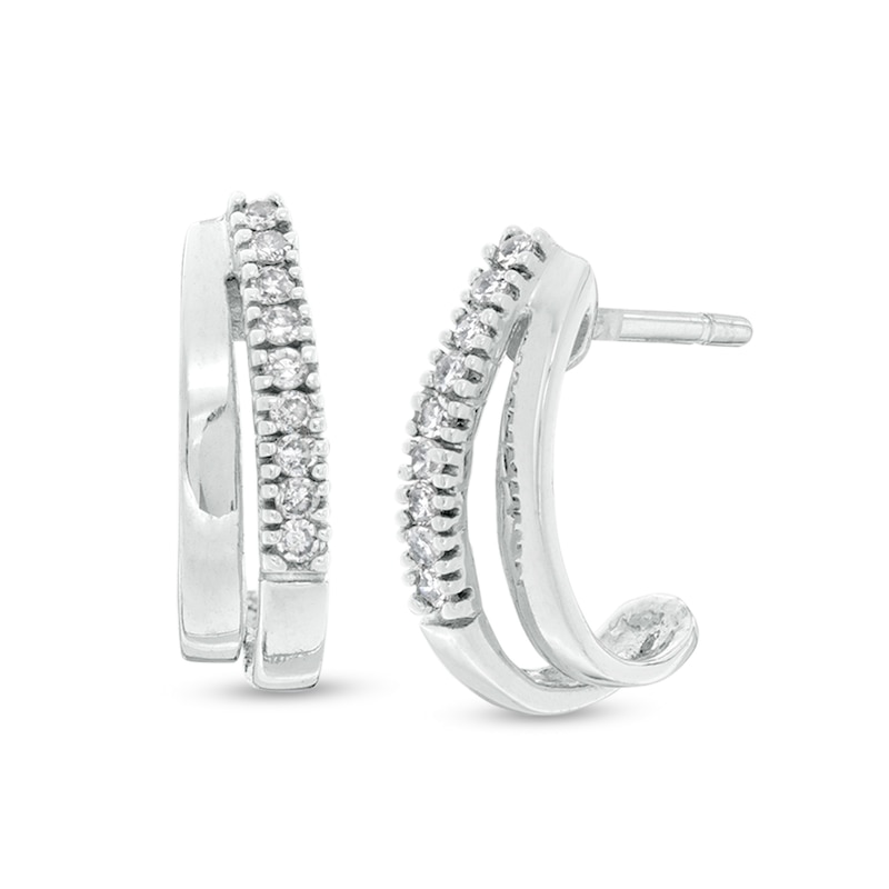 Previously Owned - 1/10 CT. T.W. Diamond Double J-Hoop Earrings in 10K White Gold