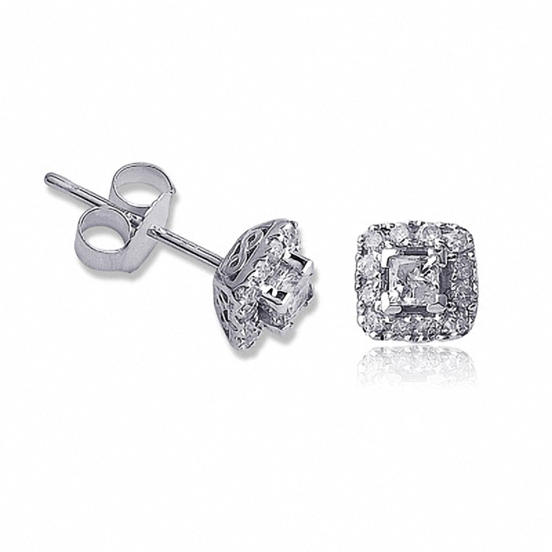 Previously Owned - 3/8 CT. T.W. Diamond Square Frame Stud Earrings in 14K White Gold