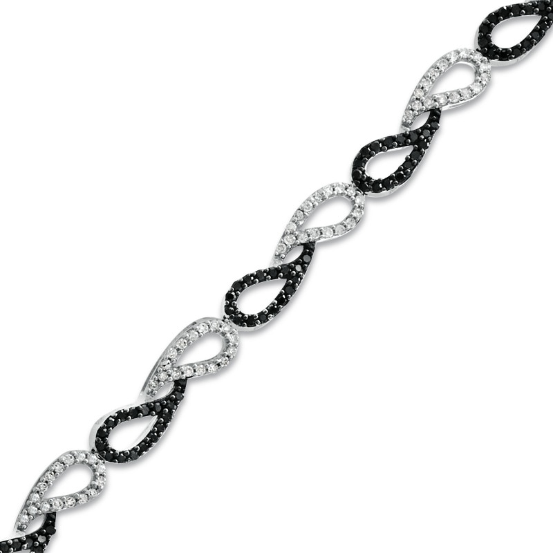 Main Image 1 of Previously Owned - 1 CT. T.W. Enhanced Black and White Diamond Paisley Link Bracelet in Sterling Silver