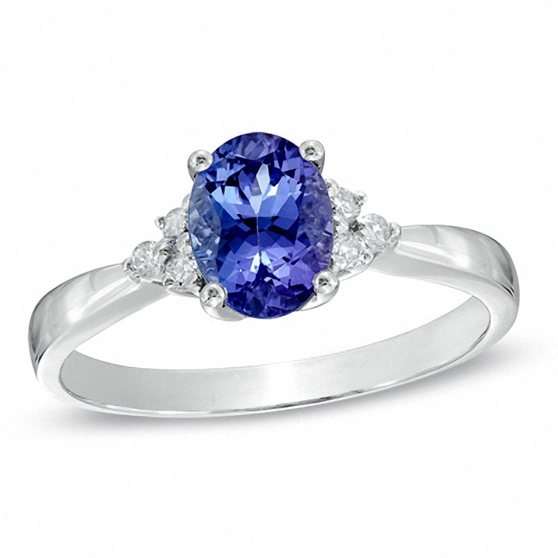 Main Image 1 of Previously Owned - Oval Tanzanite and 1/10 CT. T.W. Diamond Ring in 14K White Gold