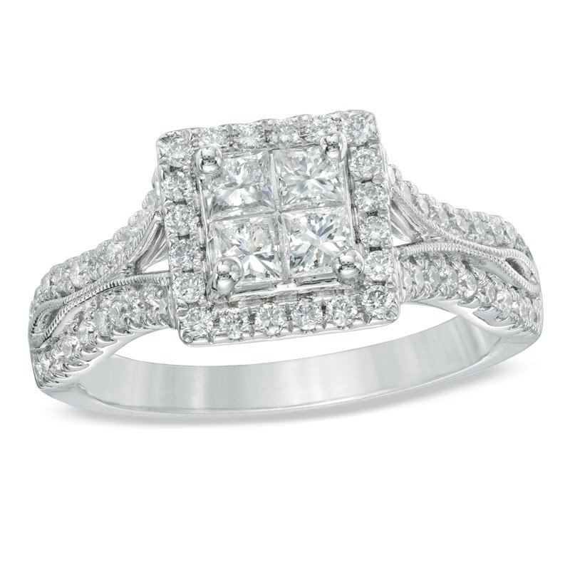 Main Image 1 of Previously Owned - Vera Wang Love Collection 1 CT. T.W. Quad Princess-Cut Diamond Engagement Ring in 14K White Gold