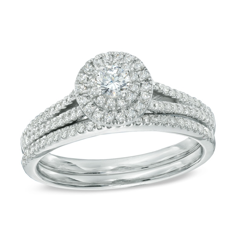 Previously Owned - 1/2 CT. T.W. Diamond Double Frame Bridal Set in 14K White Gold