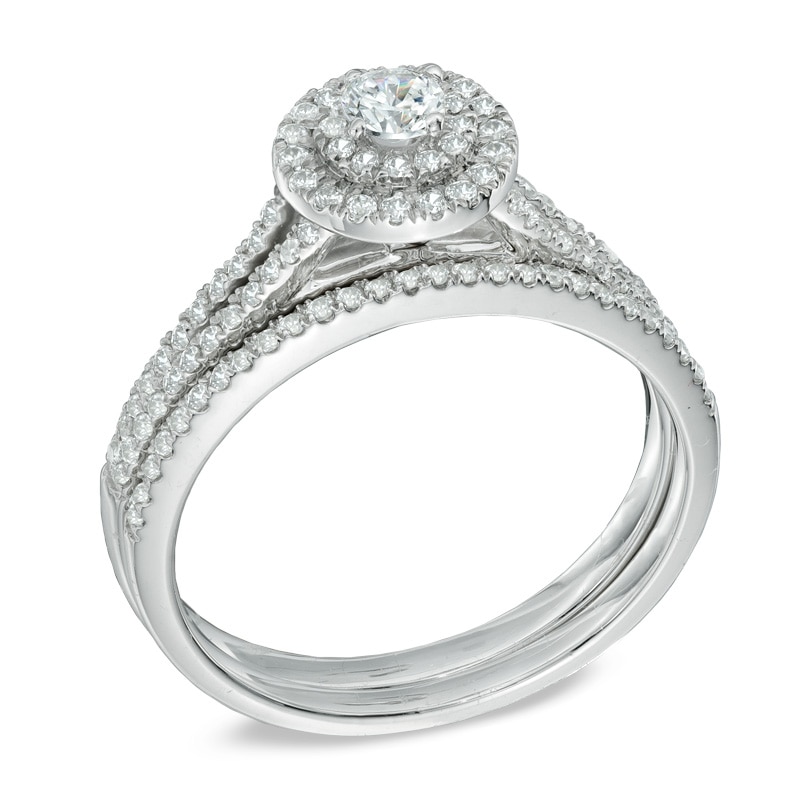 Previously Owned - 1/2 CT. T.W. Diamond Double Frame Bridal Set in 14K White Gold