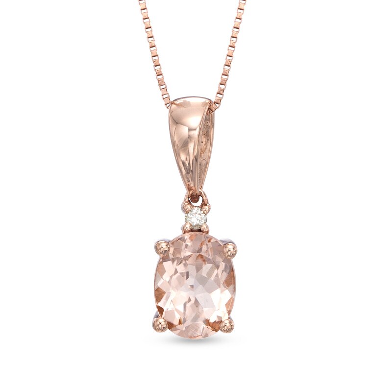 Main Image 1 of Previously Owned - Oval Morganite and Diamond Accent Pendant in 10K Rose Gold