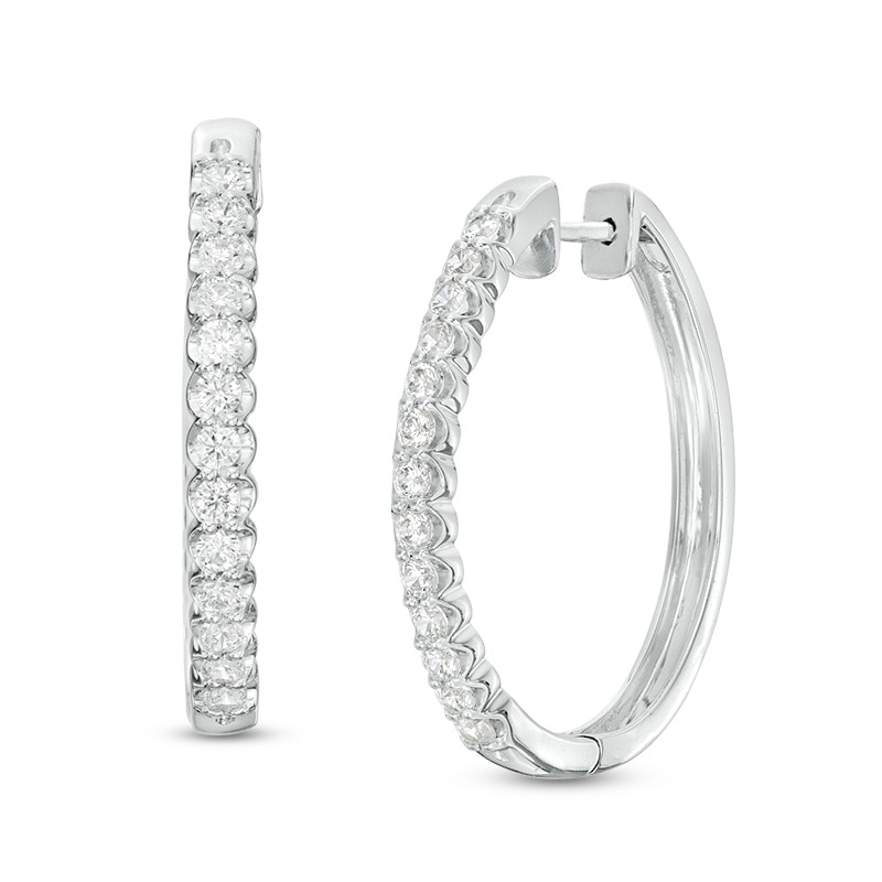 Main Image 1 of Previously Owned - 1 CT. T.W. Diamond Oval Hoop Earrings in 10K White Gold