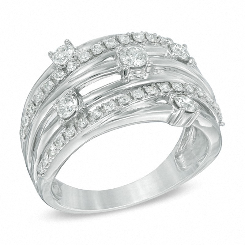 Previously Owned - 3/4 CT. T.W. Diamond Layered Orbit Ring in 10K White Gold