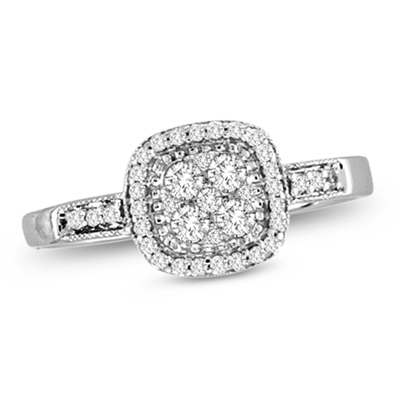 Main Image 1 of Previously Owned - 1/3 CT. T.W. Diamond Double Square Frame Cluster Ring in 14K White Gold
