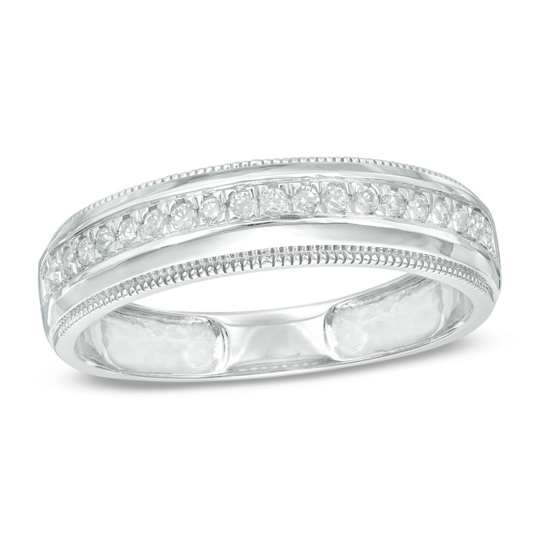 Main Image 1 of Previously Owned - Men's 1/4 CT. T.W. Diamond Vintage-Style Wedding Band in 10K White Gold
