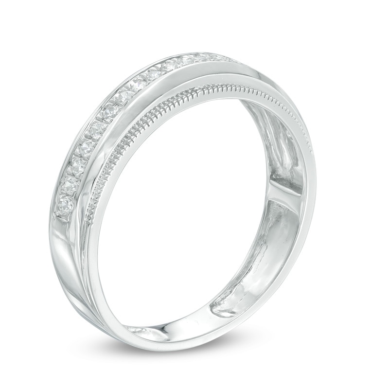 Previously Owned - Men's 1/4 CT. T.W. Diamond Vintage-Style Wedding Band in 10K White Gold