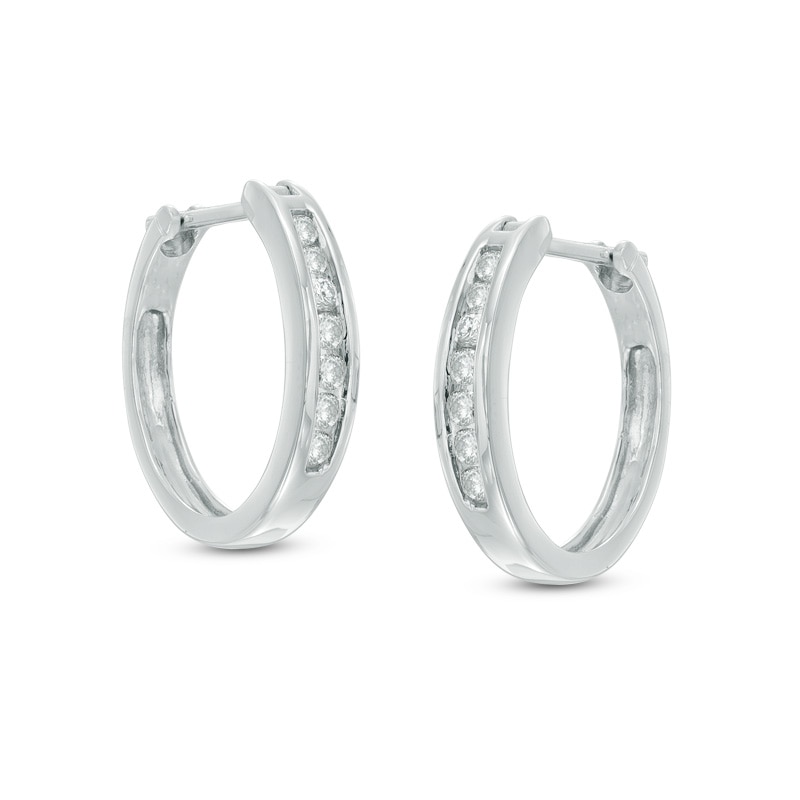 Previously Owned - 1/4 CT. T.W. Diamond Channel-Set Hoop Earrings in 14K White Gold