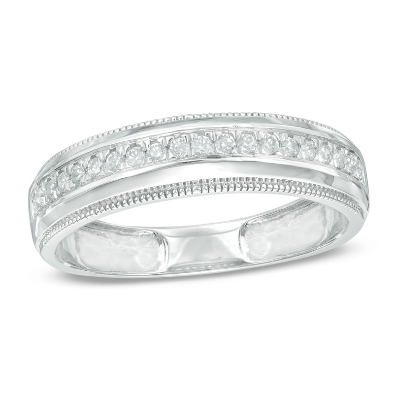 Main Image 1 of Previously Owned - 1/4 CT. T.W. Diamond Milgrain Wedding Band in 10K White Gold