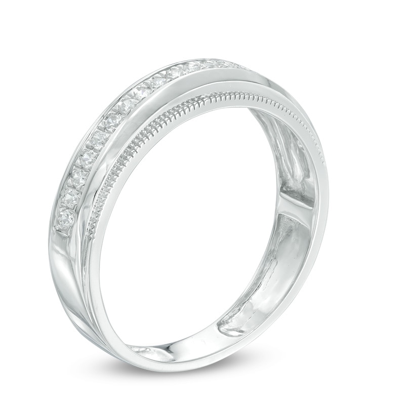 Main Image 2 of Previously Owned - 1/4 CT. T.W. Diamond Milgrain Wedding Band in 10K White Gold