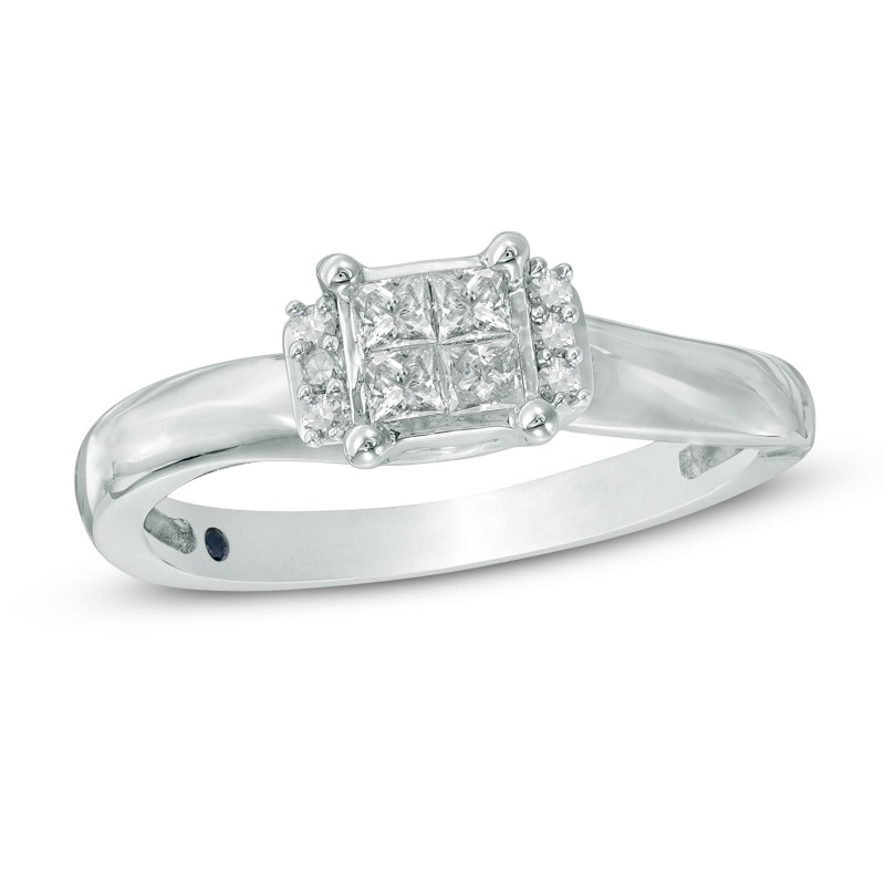 Main Image 1 of Previously Owned - Cherished Promise Collection™ 1/5 CT. T.W. Quad Princess-Cut Diamond Promise Ring in 10K White Gold