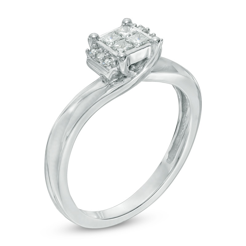 Main Image 2 of Previously Owned - Cherished Promise Collection™ 1/5 CT. T.W. Quad Princess-Cut Diamond Promise Ring in 10K White Gold