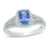 Thumbnail Image 0 of Previously Owned - Cushion-Cut Tanzanite and 1/4 CT. T.W. Diamond Frame Engagement Ring in 14K White Gold