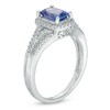 Thumbnail Image 1 of Previously Owned - Cushion-Cut Tanzanite and 1/4 CT. T.W. Diamond Frame Engagement Ring in 14K White Gold