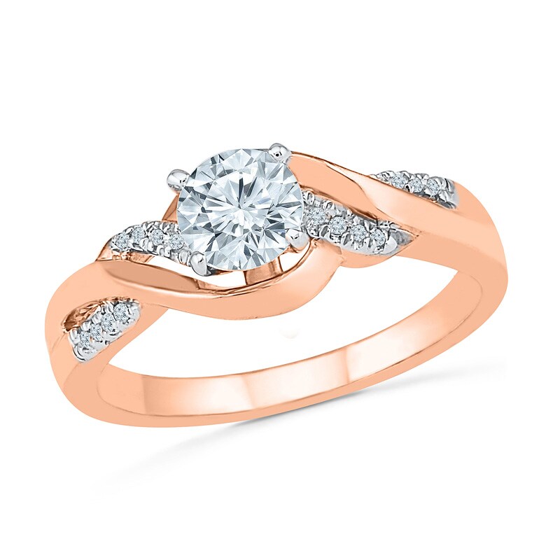 Main Image 3 of Previously Owned - Lab-Created White Sapphire and 1/10 CT. T.W. Diamond Twist Bridal Set in 10K Rose Gold