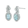 Thumbnail Image 1 of Previously Owned - Oval Aquamarine and 1/3 CT. T.W. Diamond Frame Drop Earrings in 10K White Gold