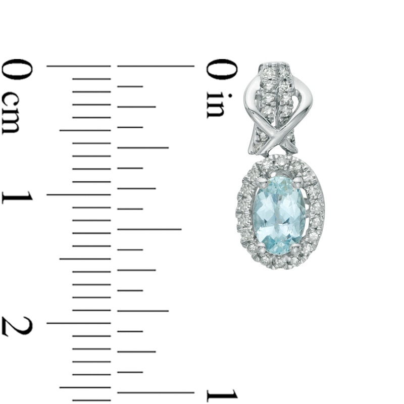 Main Image 2 of Previously Owned - Oval Aquamarine and 1/3 CT. T.W. Diamond Frame Drop Earrings in 10K White Gold