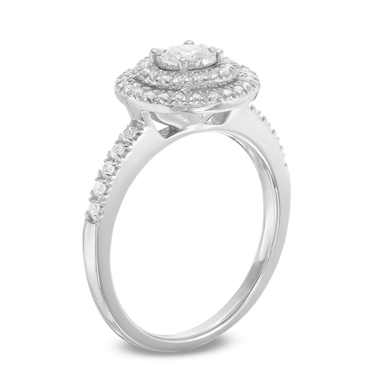 Main Image 2 of Previously Owned - 1/2 CT. T.W. Diamond Double Frame Engagement Ring in 10K White Gold