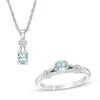 Thumbnail Image 1 of Previously Owned - Oval Aquamarine and Diamond Accent Collar Pendant and Ring Set in Sterling Silver