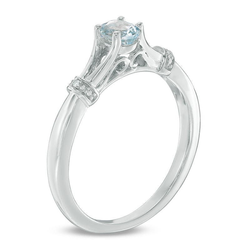 Main Image 2 of Previously Owned - Oval Aquamarine and Diamond Accent Collar Pendant and Ring Set in Sterling Silver