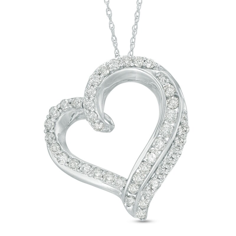 Main Image 1 of Previously Owned - 1 CT. T.W. Diamond Double Edge Heart Pendant in 10K White Gold
