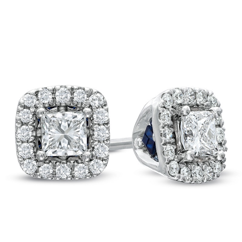 Previously Owned - Vera Wang Love Collection 1/2 CT. T.W. Princess-Cut Diamond Frame Stud Earrings in 14K White Gold