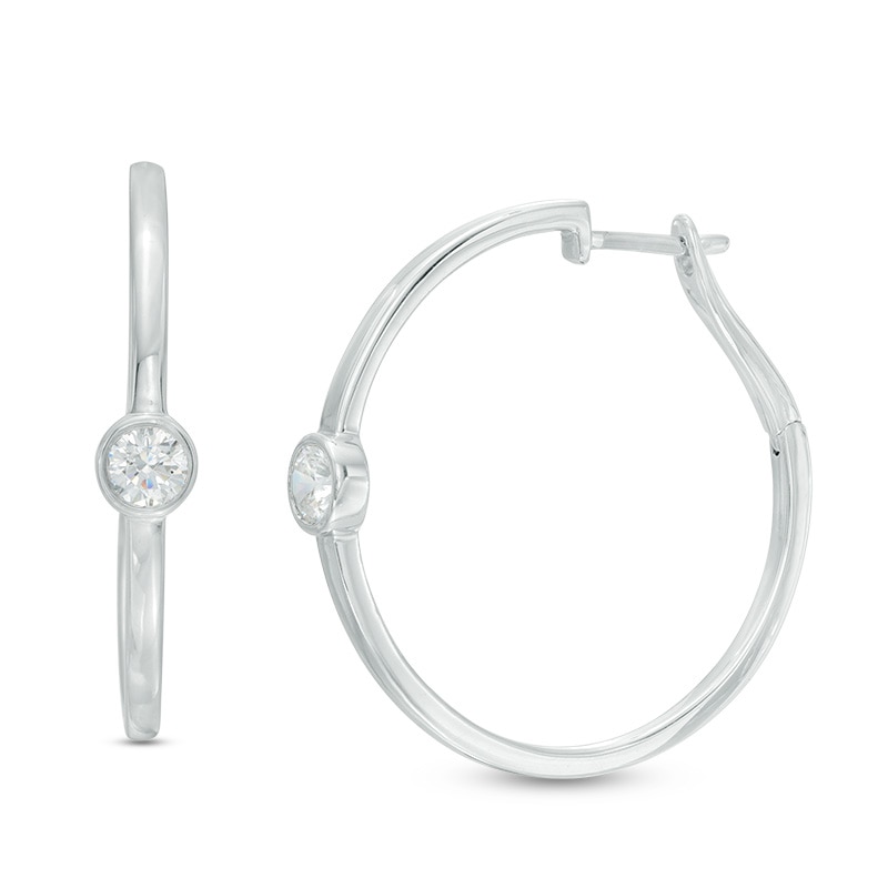 Previously Owned - 3/8 CT. T.W. Diamond Bezel-Set Hoop Earrings in 10K White Gold