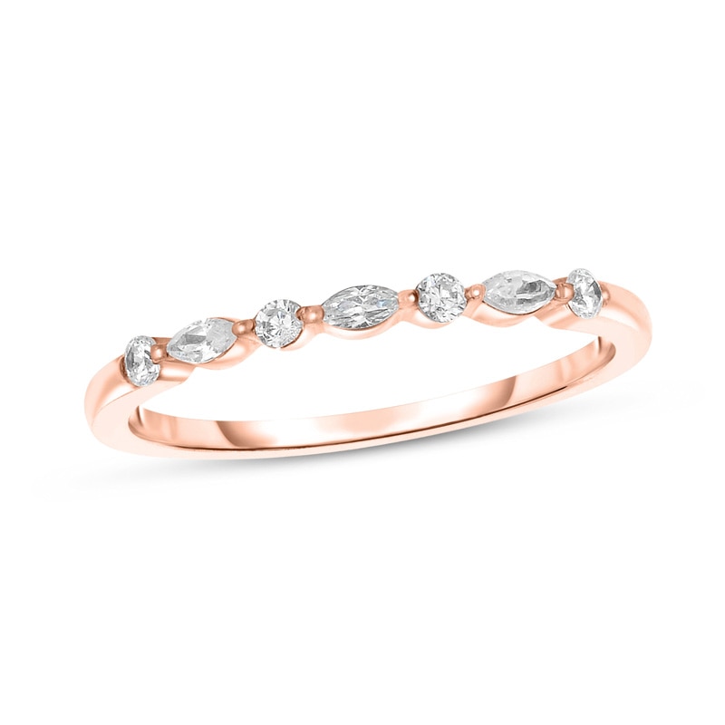 Main Image 1 of Previously Owned - 1/8 CT. T.W. Marquise and Round Diamond Alternating Anniversary Band in 14K Rose Gold