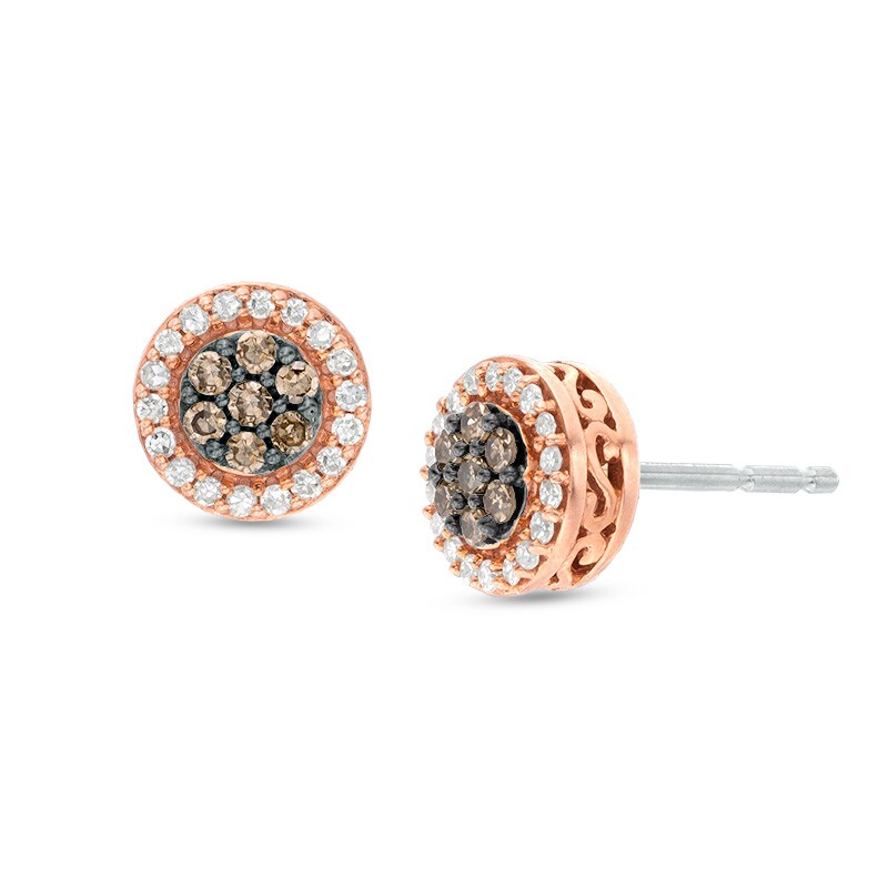 Previously Owned - 1/4 CT. T.W. Composite Champagne and White Diamond Frame Stud Earrings in 10K Rose Gold