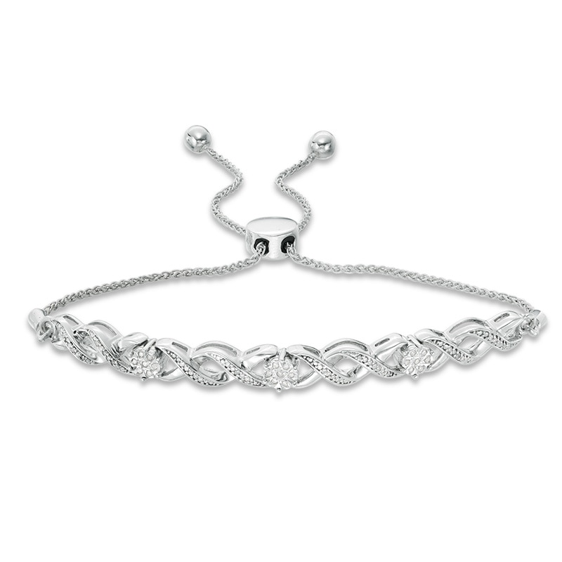 Main Image 1 of Previously Owned - 1/10 CT. T.W. Diamond "XO" Bolo Bracelet in 10K White Gold - 9.5"