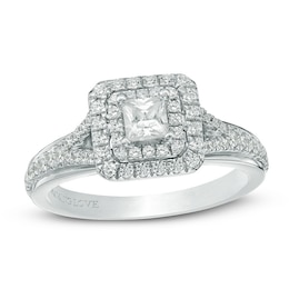 Previously Owned - Vera Wang Love Collection 5/8 CT. T.W. Princess-Cut Diamond Frame Engagement Ring in 14K White Gold