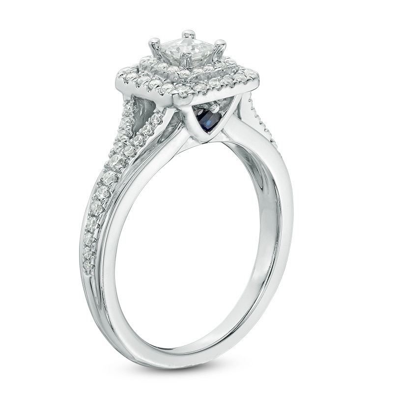 Main Image 2 of Previously Owned - Vera Wang Love Collection 5/8 CT. T.W. Princess-Cut Diamond Frame Engagement Ring in 14K White Gold