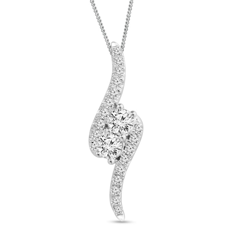 Main Image 1 of Previously Owned - Ever Us® 3/4 CT. T.W. Two-Stone Diamond Bypass Pendant in 14K White Gold - 19"