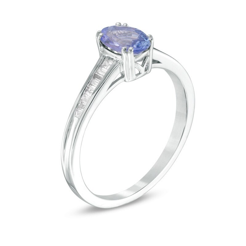 Main Image 2 of Previously Owned - Oval Tanzanite and 1/6 CT. T.W. Baguette Diamond Ring in 10K White Gold