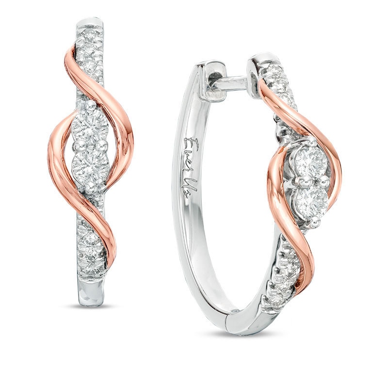 Previously Owned - Ever Us® 1/2 CT. T.W. Two-Stone Diamond Linear Swirl Earrings in 14K Two-Tone Gold