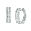 Previously Owned - Baguette Lab-Created White Sapphire Triple Row Oval Hoop Earrings in Sterling Silver