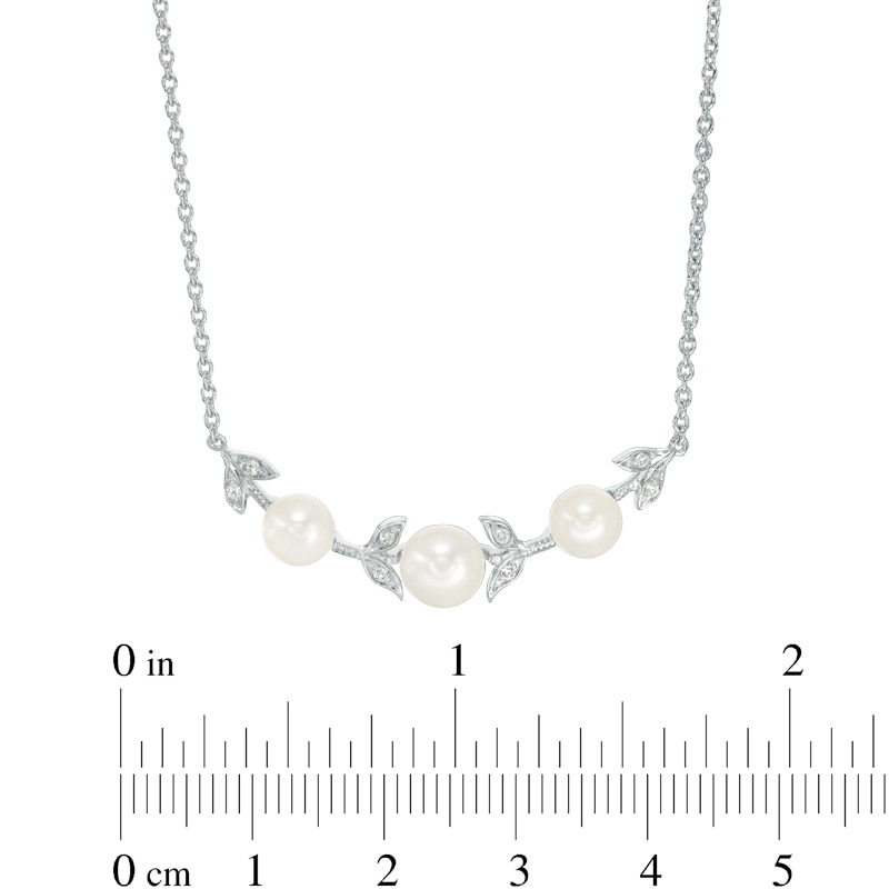 Main Image 2 of Previously Owned-5.0-7.0mm Freshwater Cultured Pearl and Lab-Created White Sapphire Vine Necklace in Sterling Silver