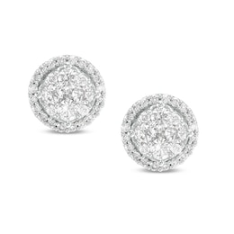 Previously Owned - 1 CT. T.W. Multi-Diamond Frame Stud Earrings in 10K White Gold