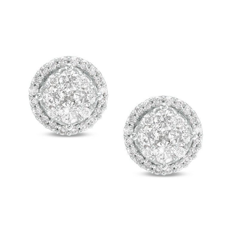 Previously Owned - 1 CT. T.W. Multi-Diamond Frame Stud Earrings in 10K White Gold