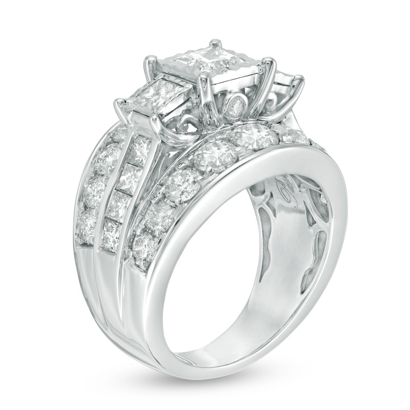 Previously Owned - 4 CT. T.W. Princess-Cut Diamond Past Present Future® Multi-Row Engagement Ring in 14K White Gold